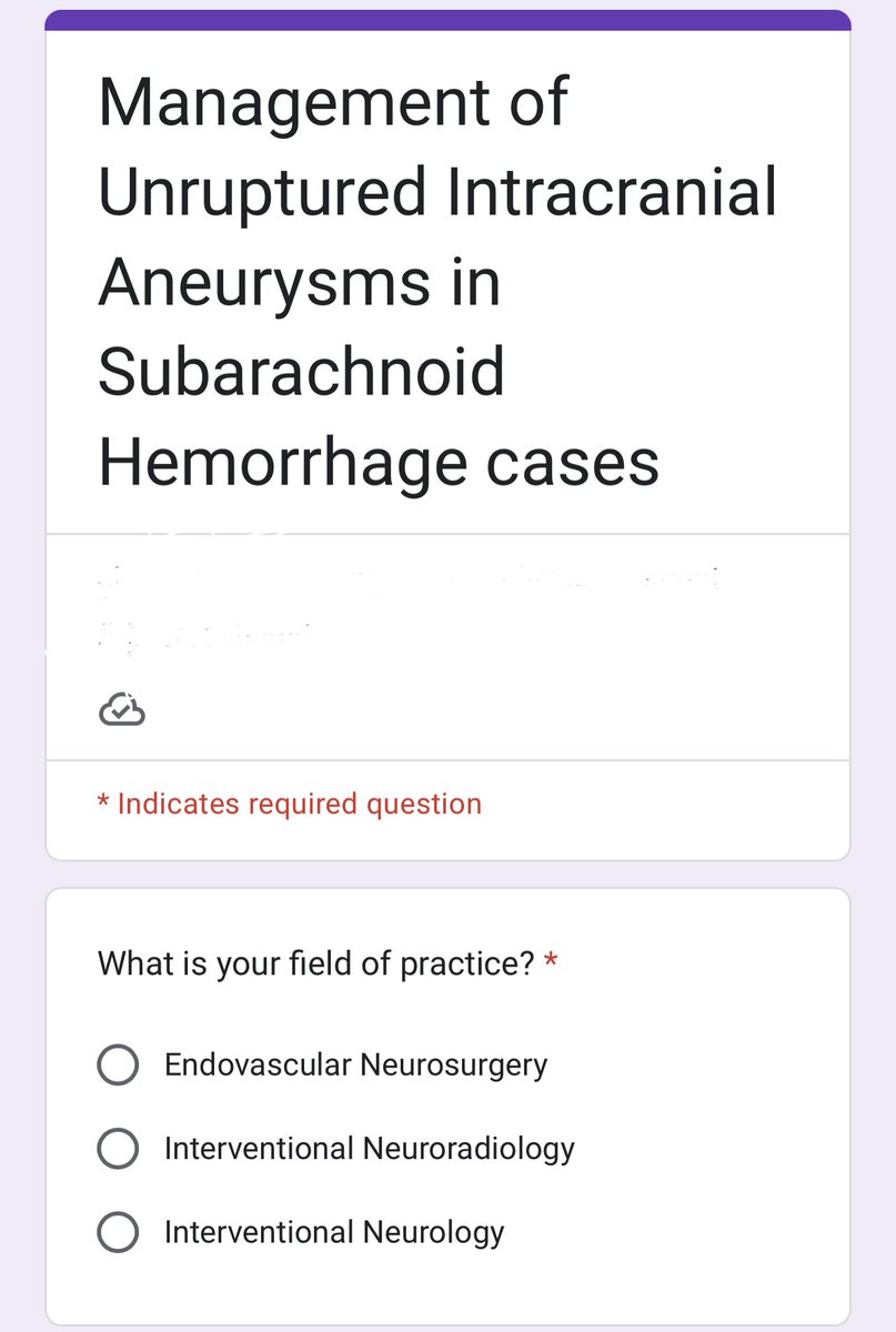 🧠 🌟 Join us as we study the Management of Unruptured Intracranial Aneurysms in Subarachnoid Hemorrhage! 🏥 Your input is valuable - please take a moment to complete our survey. 📋@SVINJournal @svinsociety @Michael3Abraham @LaneFry_ @tarasamiee24 docs.google.com/forms/u/1/d/1E…