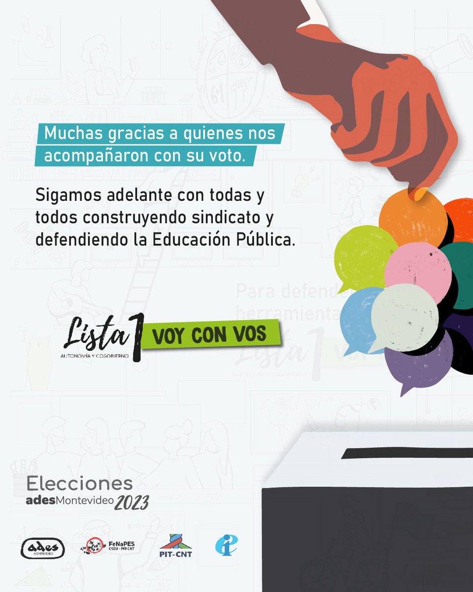 Lista1ades's tweet photo. Salú a cada afiliado/a que se acercó a votar a los distintos lugares. Salud a la comisión electoral por su trabajo y a la Agrupación 1o de mayo

Voy con vos a seguir defendiendo nuestro sindicato

@ADES_Montevideo https://t.co/HtaUWPF9Jl
