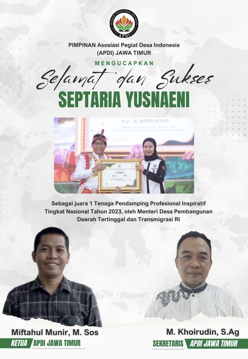 Selamat ya mbak, mewakili Jatim 
#SeptariaYusnaeniKeren
#Juara1TPPInspiratif

Mention ke:
<a href="/halimiskandarnu/">ABDUL HALIM ISKANDAR</a>
<a href="/taufikmadjid71/">IG : taufik.madjid</a>
@yusradaridesa 
@Kemendespdtt
<a href="/tppkemendes/">TPP KEMENDES</a>
<a href="/Septaria_Yus/">Septaria Yusnaeni</a>
@WillyamBrams
<a href="/Arie_Asharie/">Arie Ashari</a>