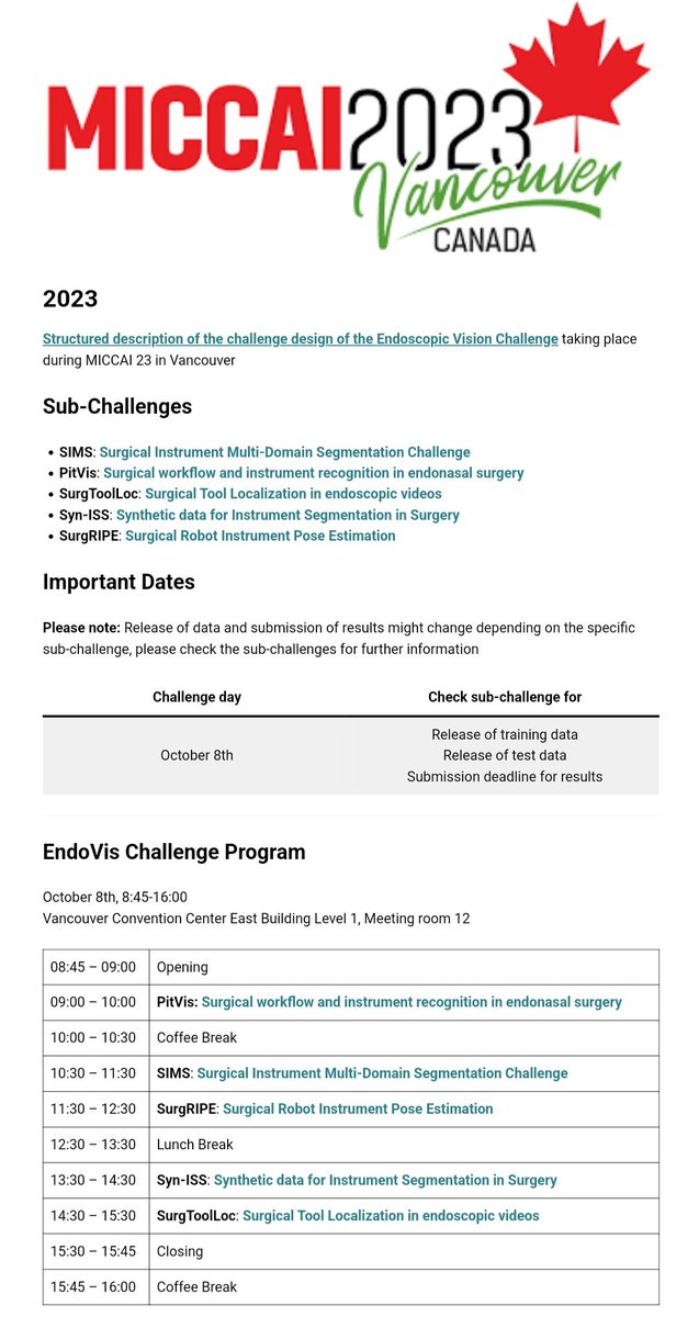 Join us on the 8th Oct at #miccai2023 to learn about our 5 innovative endoscopic vision @endo_vis subchallenges, their findings, and the winners! @MICCAI_Society @SpeidelStefanie @lena_maierhein @DanStoyanov @s_bodenstedt @SophiaBano #Biomedicalchallenges #sugicalAI #endoscopy