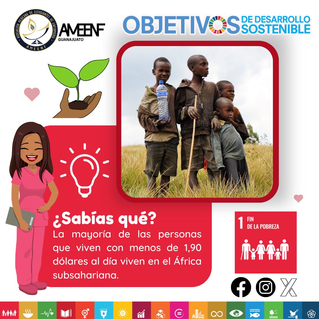 AMEENF_Gto's tweet photo. 🚨📣 | #ODSAGENDA2030 🎀💖
📌 ¿Sabías qué? 🤔💬
🌱🌎 La mayoría de las personas que viven con menos de 1,90 dólares al día viven en el África subsahariana. 😱😱
#SomosAMEENFGuanajuato 👩🏻⚕️👨🏻⚕️🇲🇽
#AMEENF 🇲🇽
#LaVozUniversitaria 🎙🗣
#ODS 🌱🌎
#ProgramaEstatalODSGuanajuato 🌎🌱 https://t.co/jL3rmy8GGZ