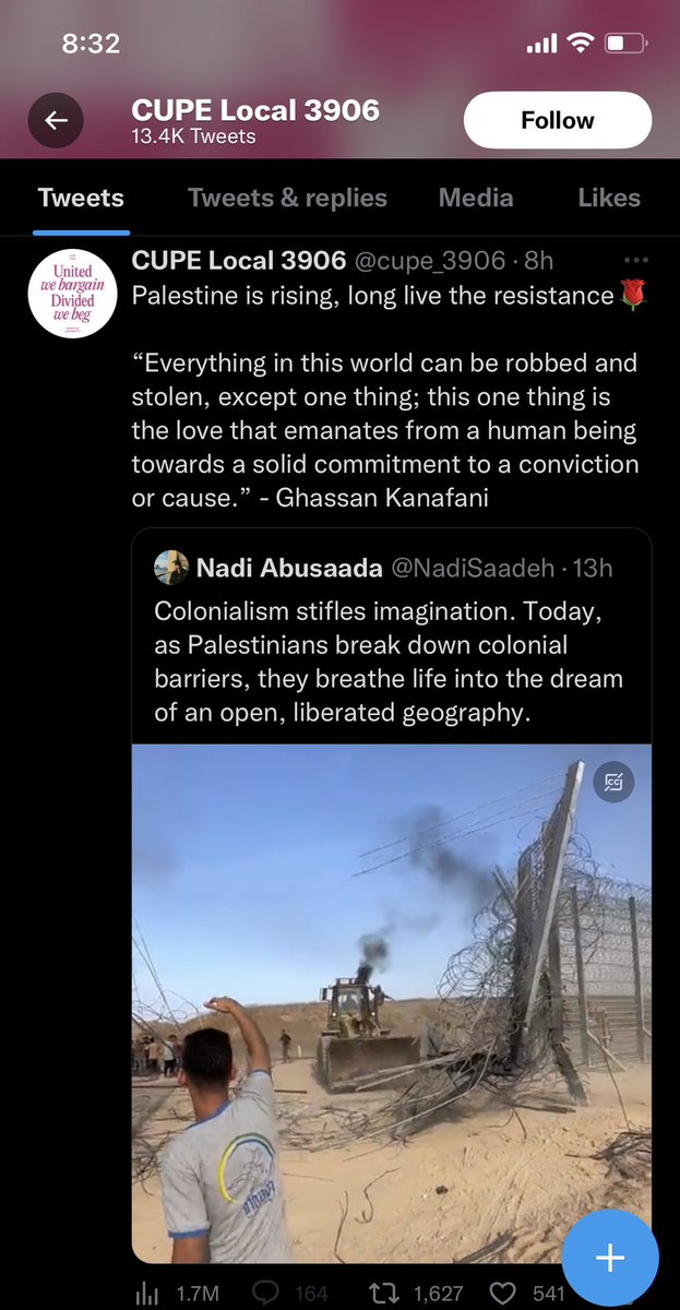 Unbelievable post from a Canadian Union supporting terrorists.