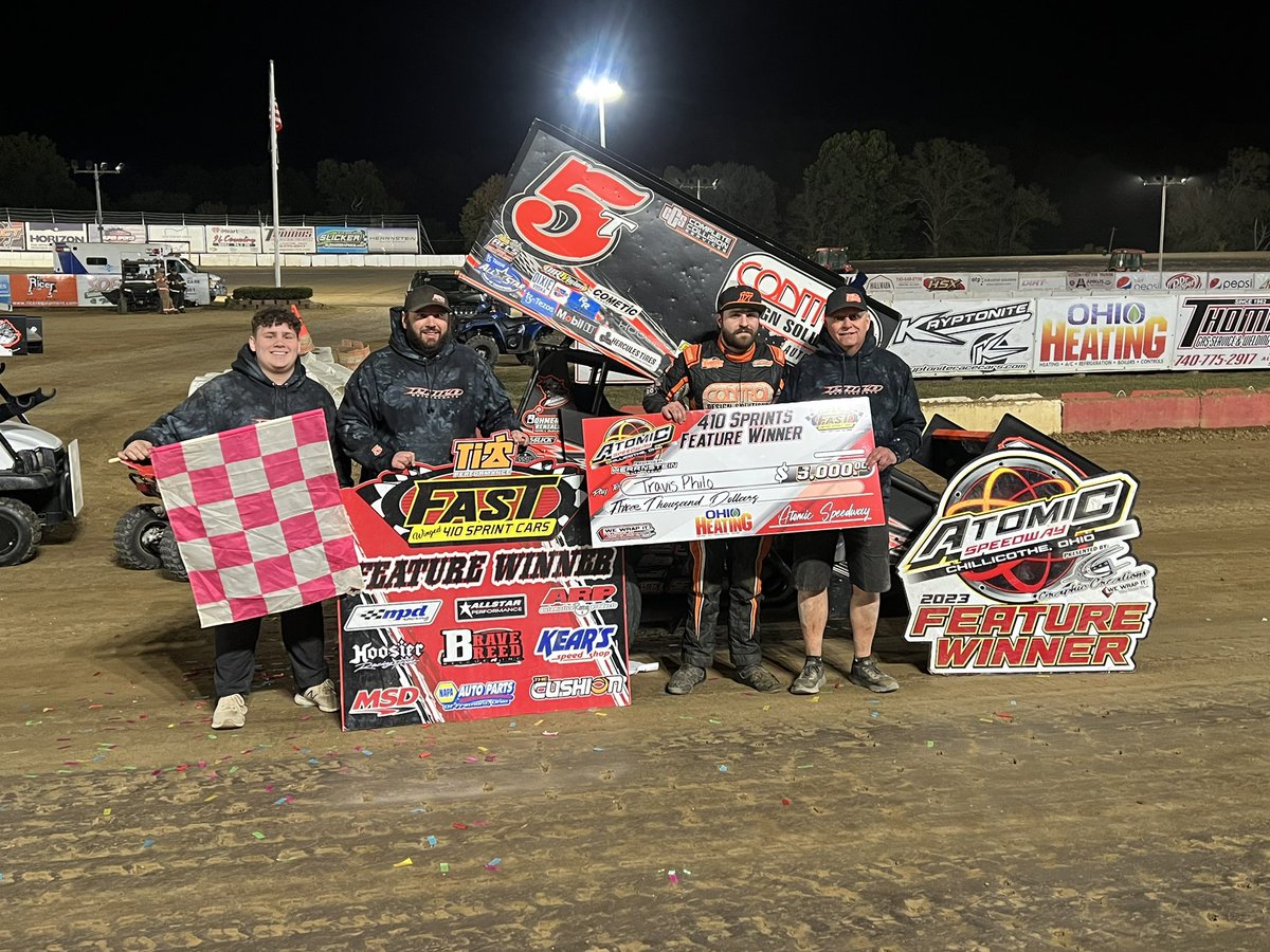 Travis Philo is your FAST on Dirt 410 Sprints Feature 𝐖𝐈𝐍𝐍𝐄𝐑 at Atomic Speedway! 

🥈: Cole Duncan 
🥉: Chris Windom