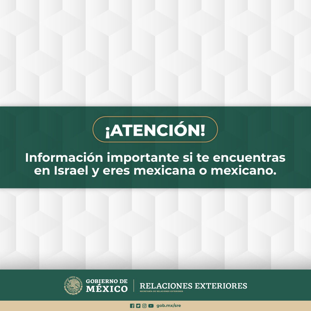 ⚠️ ¡Atención! Para las personas mexicanas que se encuentran viajando o viviendo en Israel 🇮🇱, ponemos a su disposición el siguiente vínculo para que @EmbaMexIsr pueda tener sus datos y pueda estar en comunicación con ustedes: forms.gle/SuKPnDYyMJcxt1…