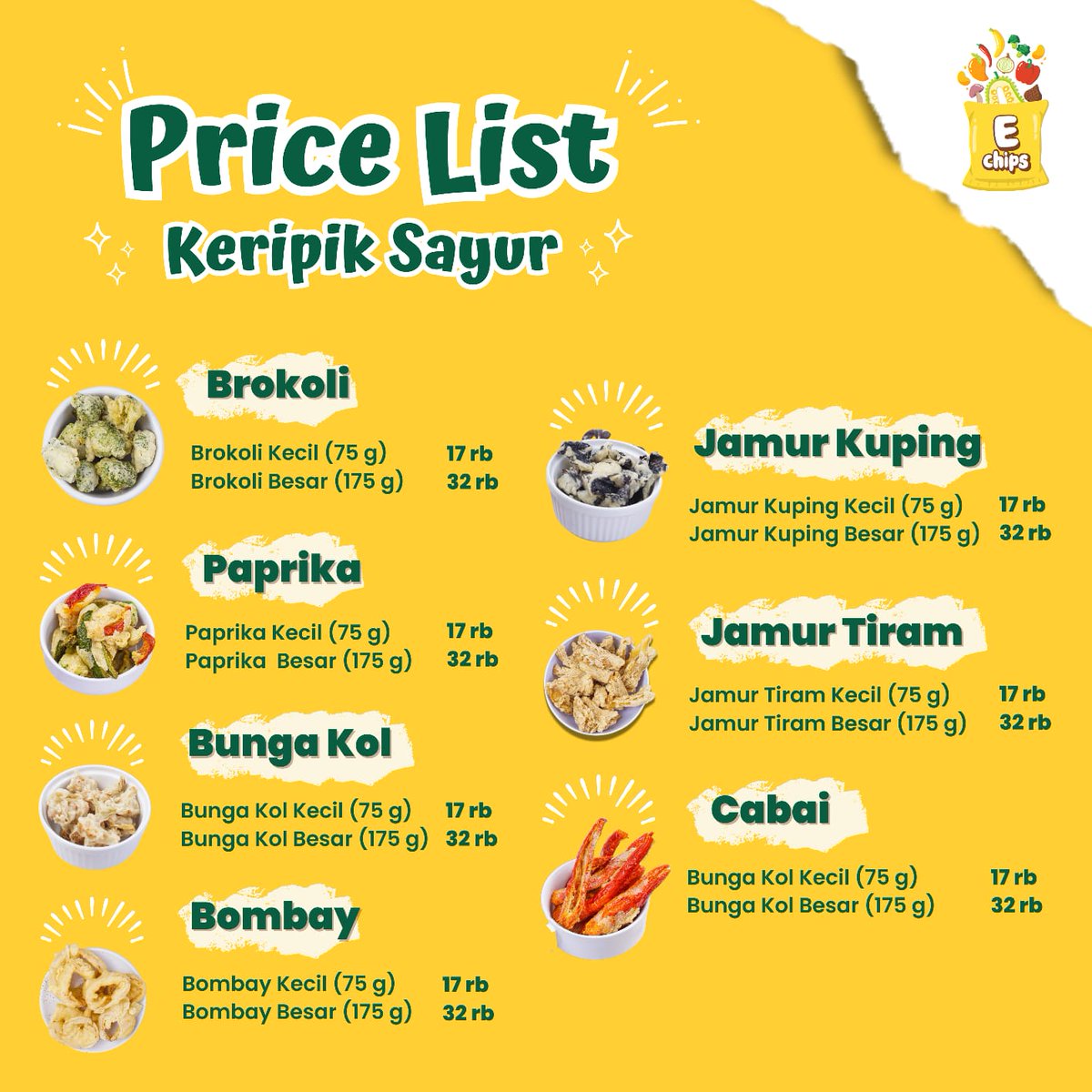 Sedia keripik buah dan sayur
Lokasi landungsari, UMM kampus 3
Kirim kirim gas lah

📲 085731151688
Ig > @echips.in

<a href="/infomalang/">Info Malang</a> 
#pasarmingguinfomalang