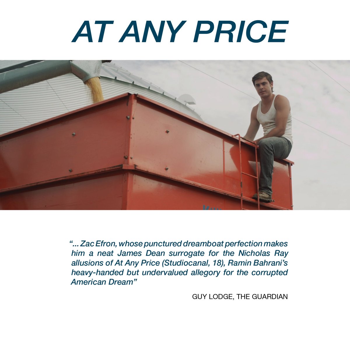 NotableZacEfron's tweet photo. “... Zac Efron, whose punctured dreamboat perfection makes him a neat James Dean surrogate for the Nicholas Ray allusions of At Any Price (Studiocanal, 18), Ramin Bahrani’s heavy-handed but undervalued allegory for the corrupted American Dream”

#AtAnyPrice #ZacEfron https://t.co/GhQyZXwwC0