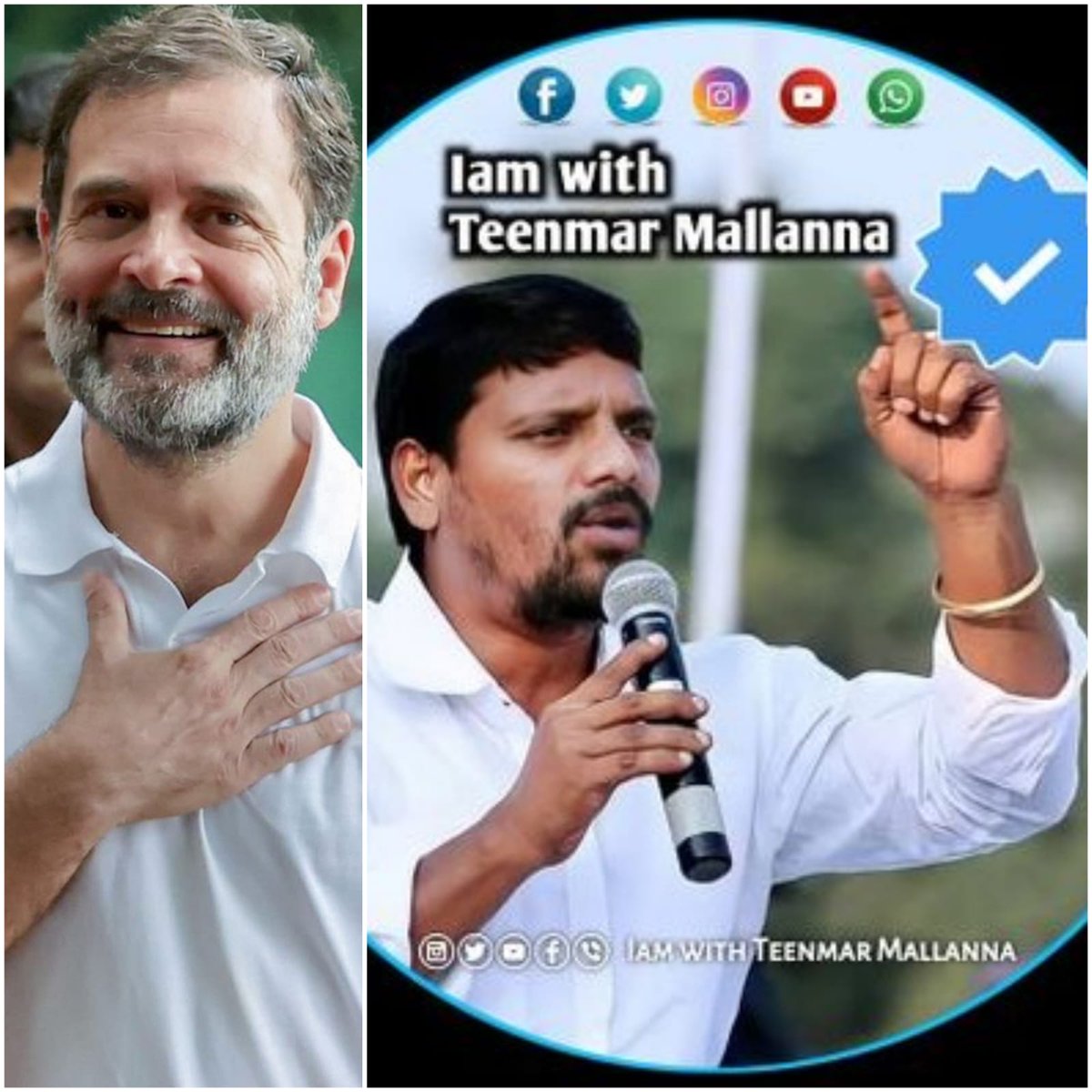 IamwithMallanna's tweet photo. "📣🗳️ Telangana people's voice resonates loud and clear! It's time for Rahul Gandhi to extend his unwavering support to the people's champion, Teenmaar Mallanna 🌟, in the Medchal assembly constituency. #TelanganaPeople #SupportTeenmaarMallanna #MedchalElections 
@RahulGandhi https://t.co/Cd3dHmHskr