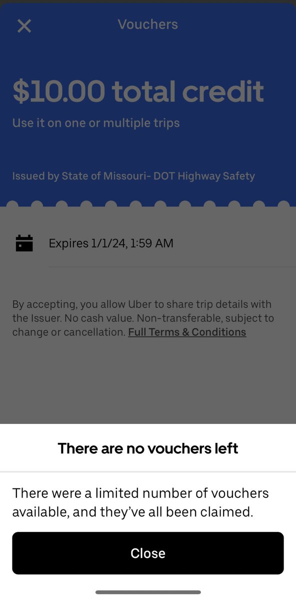 MGerstenkorn's tweet photo. @MoDOT super cool that the Uber code you advertised as good through the end of the year is already gone by October 7th! https://t.co/Dh1dNb1chr