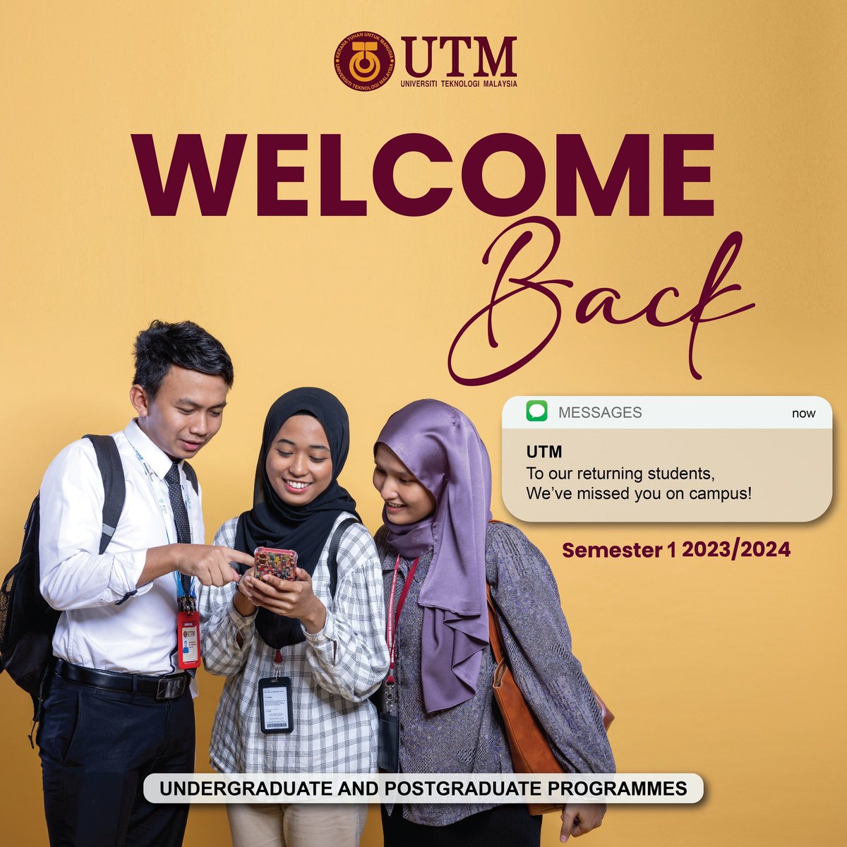 utm_my's tweet photo. Welcome back students! โจโค๏ธ
It's great to see all of you again. We believe in your true potential and are excited to see what you'll achieve this semester!
#UniversitiTeknologiMalaysia
#IamUTM https://t.co/pLRLdFHUp7