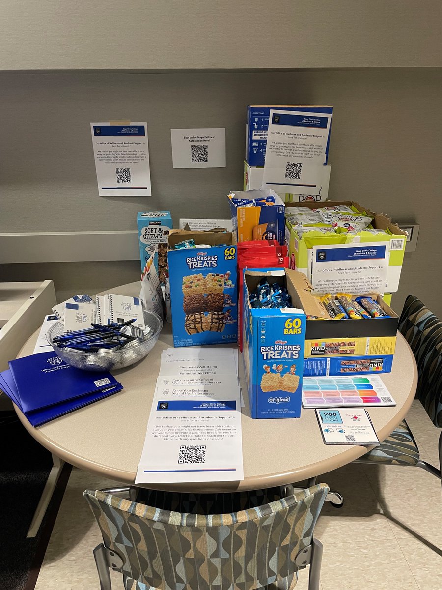 MayoFellows's tweet photo. A big thank you to the Office of Wellness and Academic Support (OWAS) for the wonderful snacks earlier this week for Resident Physicians at St Mary's Hospital and Methodist! @MayoFellows are grateful for the support!
#Wellness #TraineeWellness #MayoFellowsAssociation #MayoClinic https://t.co/7EYCPEn6xh
