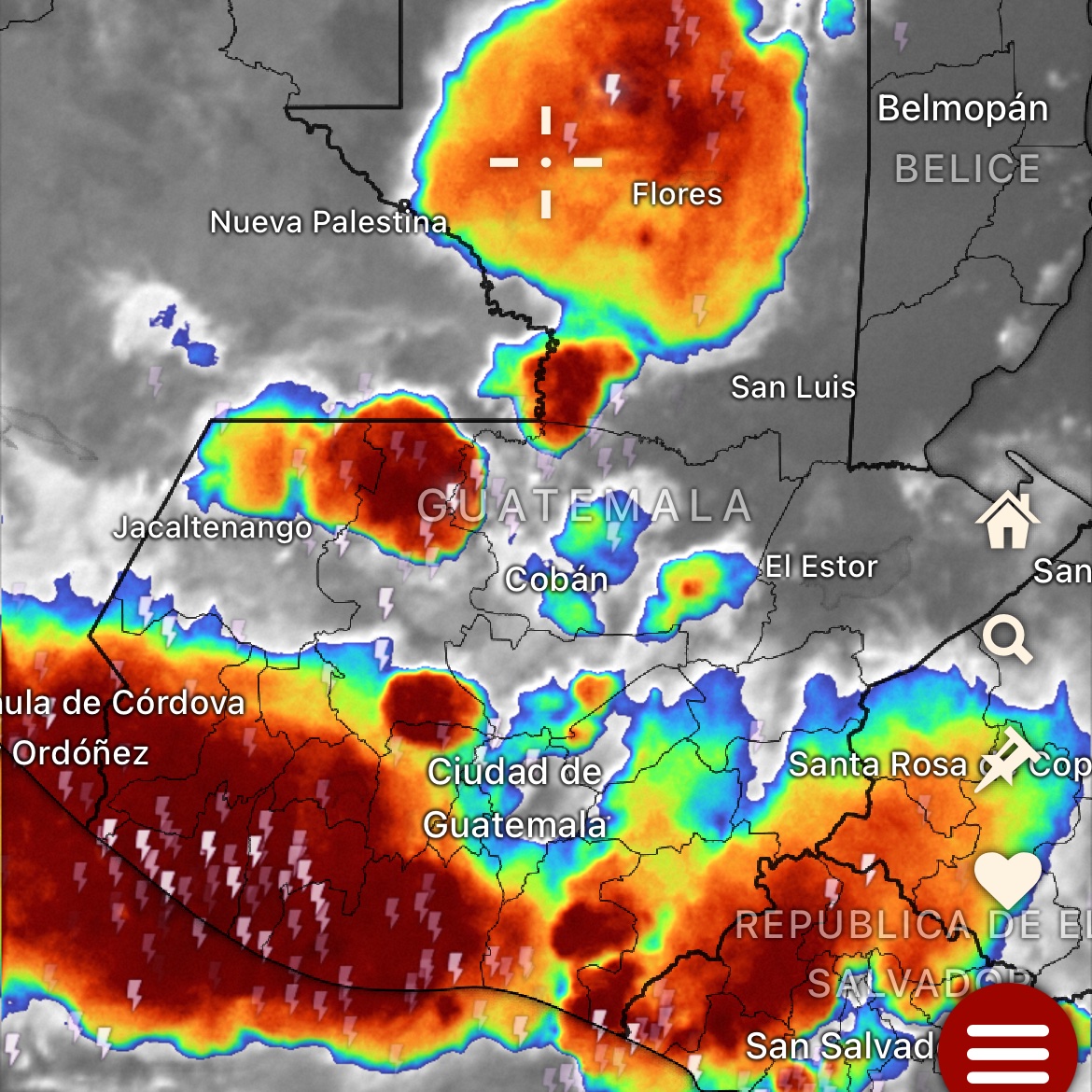 Satélite 8:30pm
Continúan lluvias y tormentas muy fuertes en el sur con grandes acumulados de lluvia que ya superan los 100mm y acercándose a los 200mm en sectores de suroccidente y costa sur. Atentos.