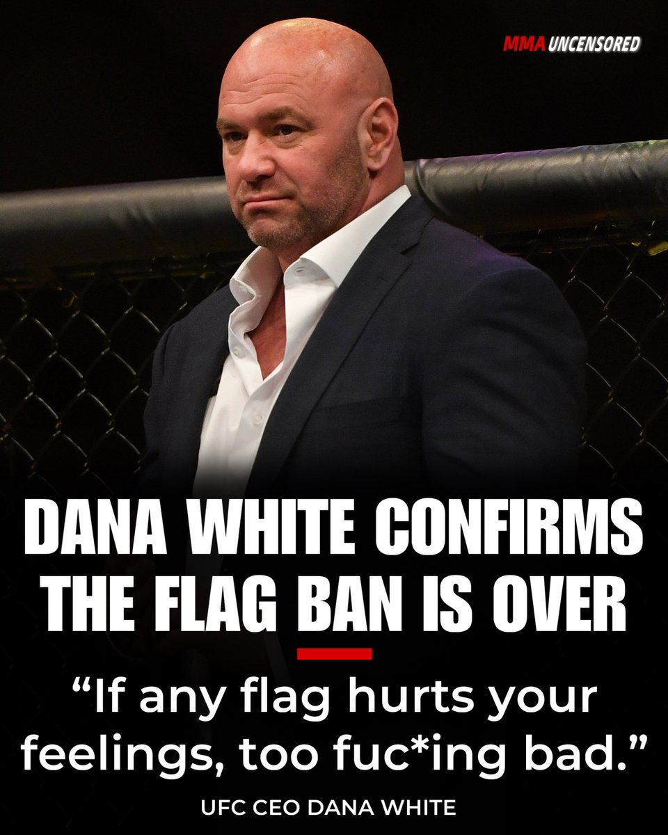 Dana White confirms the flag ban is over in the UFC. 

“If any flag hurts your feelings, too fuc*ing bad.” 

#UFCVegas80 #DanaWhite #MMATwitter #MMA