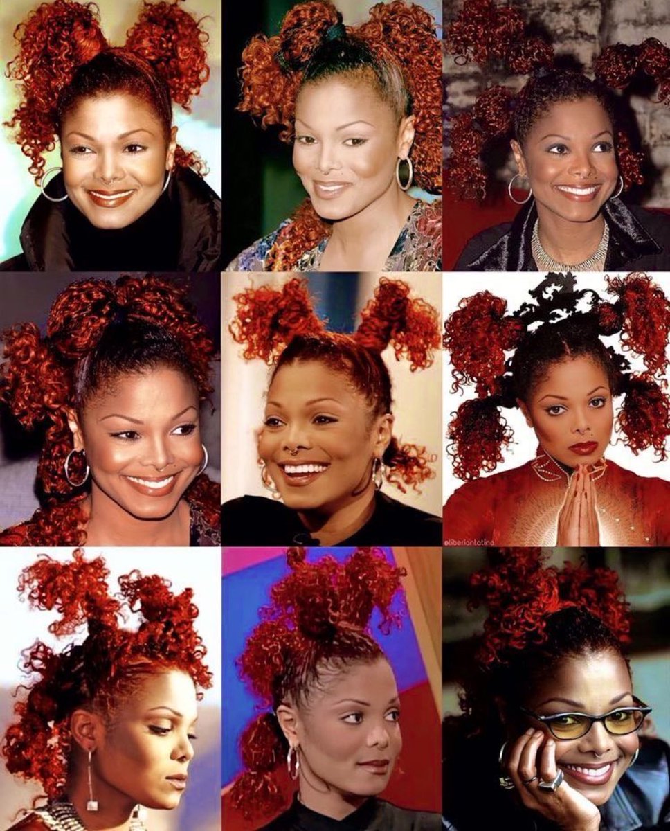 appreciation tweet for hairstylist janet zeitoun creating a custom red color for janet jackson named “scarlet heat” during the velvet rope era.