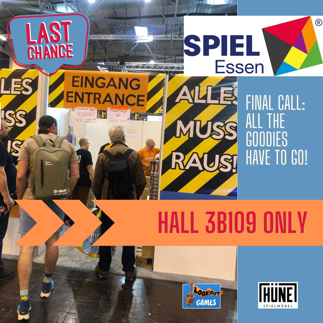 LAST CHANCE for Lookout's #megastocksale at #SPIEL2023!!!

Check in with our team at --&gt; hall 3-B109!

AS LONG STOCK LASTS.

#bgg #brettspielliebe #sale #lookout_classics #promos #sale #stocksale #allesmussraus #boardgames #brettspiele #analoggames