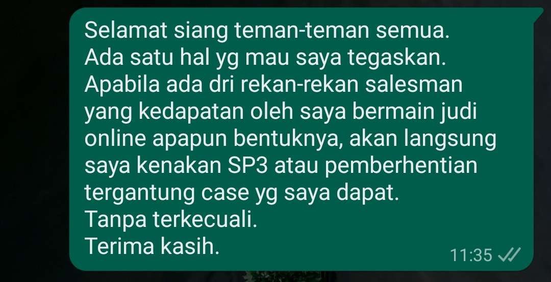 ezash's tweet photo. Karena cukup resah sama fenomena judol ini, kantor temen saya memberlakukan peraturan tegas ini untuk bawahannya

Mungkin rekan2/bapak/ibu HR yg melihat tweet ini bisa mempertimbangkan hal ini ke depannya agar situasi dan kinerja kantor tetap kondusif 🙏🏻 https://t.co/JsZMJqSgxo