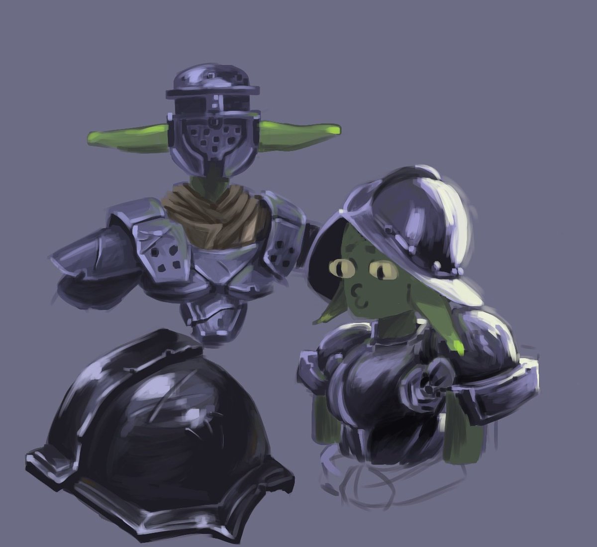 just_maurel's tweet photo. Did some lil gobs tonight, I really wanna get a good grasp od iron textures and how light effects it #digitalart #illustration #art #Goblin #doodls #studies
#KnightArt https://t.co/HPiZ4UTaP8