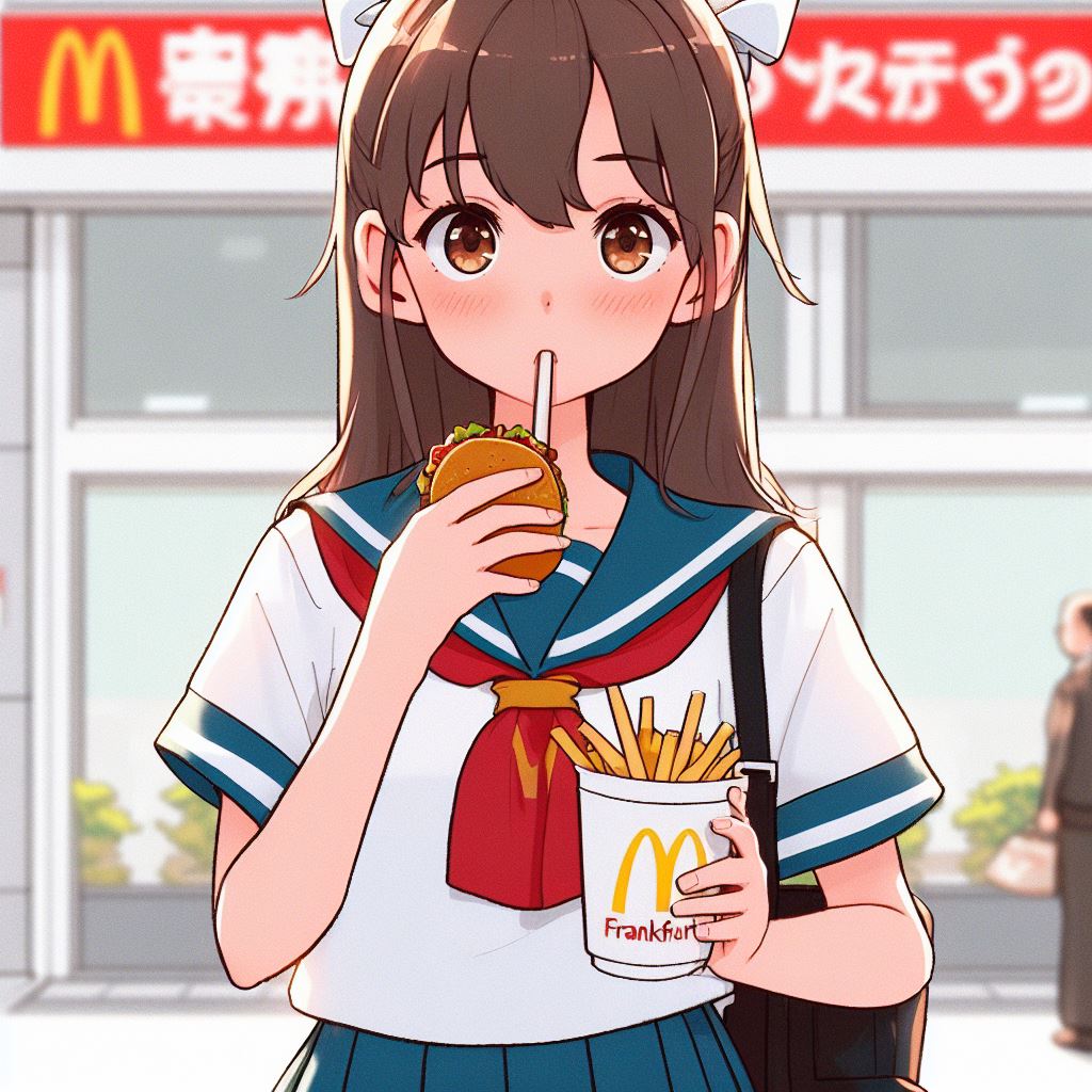 daihukunchu's tweet photo. お昼ごはんタイム
ハンバーガーを独特な食べ方で食すJKさん
#AIイラスト #マクドナルド https://t.co/kNzCvORcPW