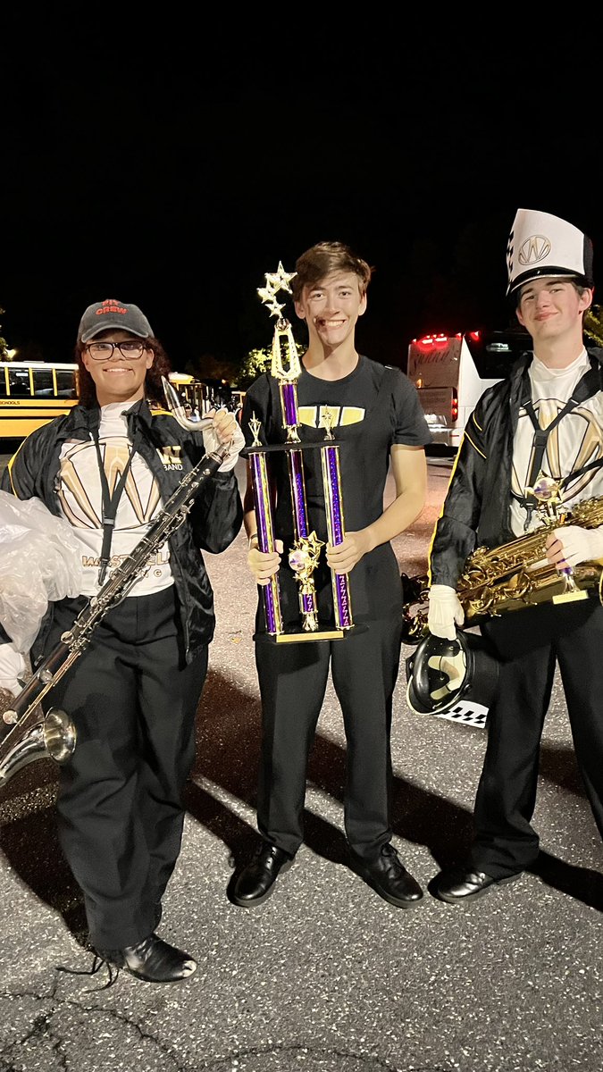 WestfieldHSBand's tweet photo. First place with a score of 90.00 class V winning all categories, best percussion, best visual, best music, best colorguard. 🏆🥇💛🖤 @westfield_hs @T_DiBari https://t.co/mWLVwkdMbL