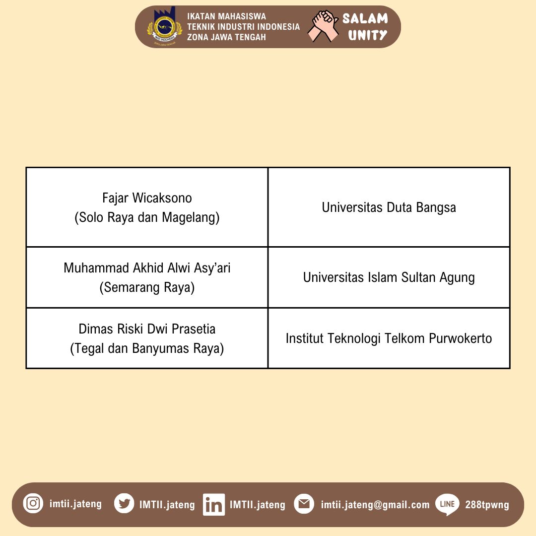 imtiijawatengah's tweet image. [BADAN PENGURUS HARIAN 𝗜𝗠𝗧𝗜𝗜 𝗭𝗢𝗡𝗔 𝗝𝗔𝗪𝗔 𝗧𝗘𝗡𝗚𝗔𝗛]
 • 𝗦𝗔𝗟𝗔𝗠 𝗨𝗡𝗜𝗧𝗬 •
“Koordinator Wilayah&quot; 
_____
BADAN PENGURUS HARIAN 𝗜𝗠𝗧𝗜𝗜 𝗭𝗢𝗡𝗔 𝗝𝗔𝗪𝗔 𝗧𝗘𝗡𝗚𝗔𝗛 Periode 2023/2024
𝗦𝗔𝗟𝗔𝗠 𝗨𝗡𝗜𝗧𝗬🤝
#imtiizonajateng
#imtiIndonesia
#salamunity