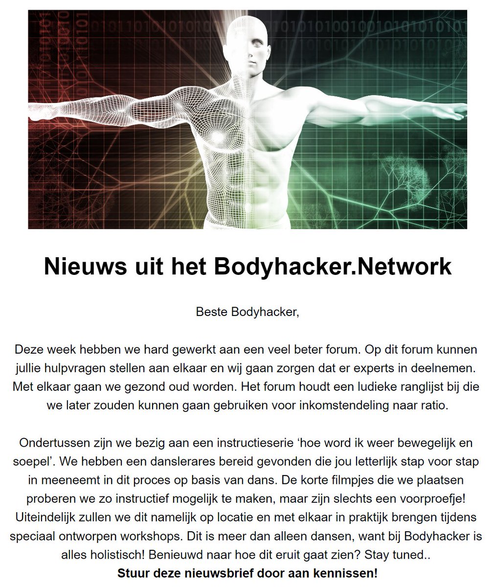 BodyhackerNW's tweet image. De Bodyhacker nieuwsbrief is weer uit! Lees over ons gloednieuwe forum!

mailchi.mp/f57c0a9e251f/n…