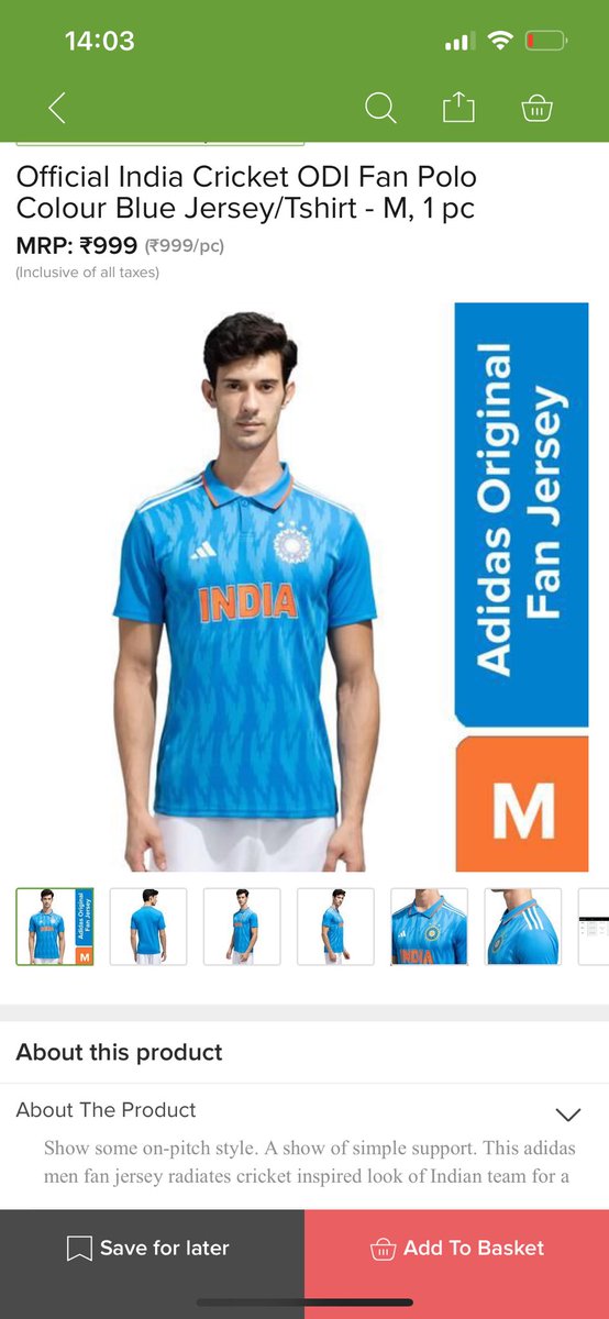 RamShankar_'s tweet photo. Usually @Swiggy and @DunzoIt are front runners for marketing and taking advantage of current events 

@bigbasket_com took the honours this time around 

Have BBnow order your jersey and have it within 30 minutes https://t.co/HKPX2CRThe