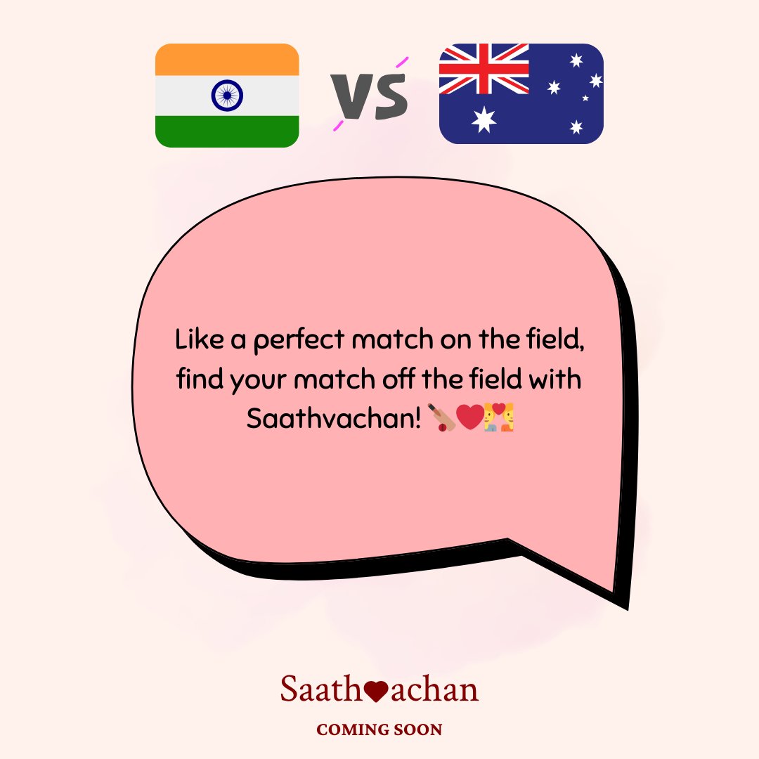 saathvachan's tweet photo. Discover love that's a true partnership, just like cricket's best duos. 🌟 #INDvsAUS #MatchmakingMagic #Saathvachan https://t.co/b7TyYVCddI
