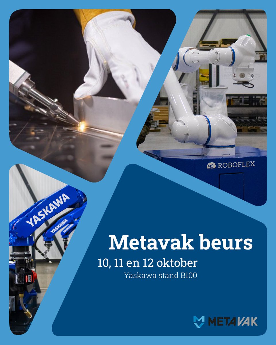 RoboFlexRobotic's tweet image. Volgende week bij Metavak-beurs: Ontdek innovaties in robotica op stand B100 met Yaskawa! 🤖✨ Laat de toekomst van productie tot leven komen. Mis het niet! 🚀 #Metavak2023 #Yaskawa #Lazerz #robotica #laserlassen #innovatie #toekomst #productie #Gorinchem #beurs #techniek #lassen