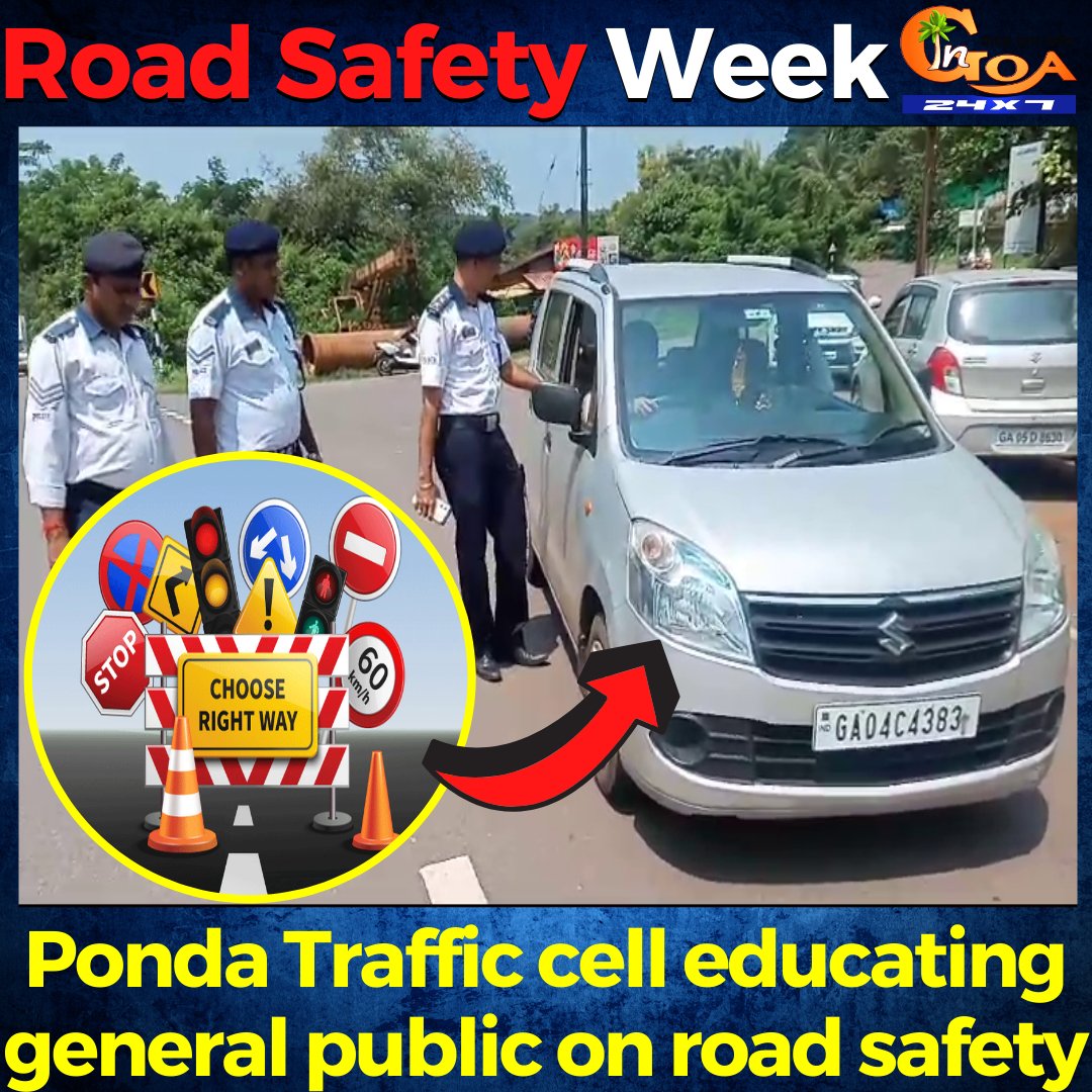 InGoa24x7's tweet photo. #RoadSafety Week- Ponda Traffic cell educating general public on road safety
WATCH : https://t.co/iUZ0pcN3jN
#Goa #GoaNews #Ponda #TrafficCell #educating #TrafficRules https://t.co/GawTLR7zID