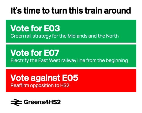 Greens4HS2's tweet photo. Good morning conference! 🌄

Today's the day! We're asking you to vote for motion E03 and E07! #HS2 is happening and we want to hold HS2 Ltd. to account, to ensure the project is as green as possible. #GPC23 #GPConf https://t.co/SgskiczNPP