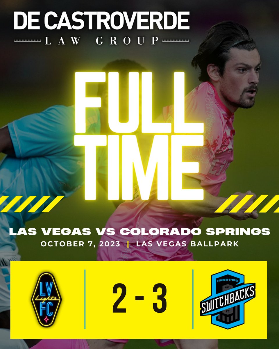 Final score from Summerlin, Nevada.

We're back at <a href="/thelvballpark/">Las Vegas Ballpark</a> next Saturday for our final game of the 2023 season.

#VivaLights ⚽️🎉 | <a href="/DeCastroverdeLG/">De Castroverde Law Group</a>