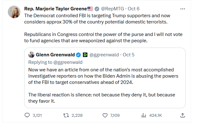 Marge quoting Greenwald. What's the world coming to? Strange bedfellows, but again, maybe not.