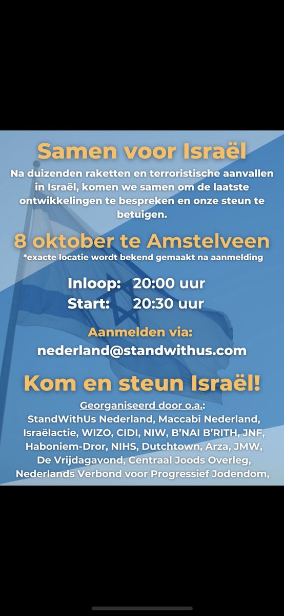 Esther_Voet's tweet photo. Toon je solidariteit met Israël. Vanavond, in de omgeving Amsterdam. 
Er zal ook een livestream zijn. https://t.co/Kas0Ar3wv1
