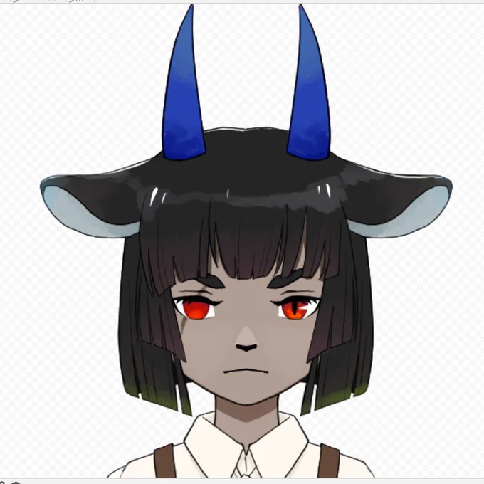 エビの代理(ミ・ミスケ君)です感情で角の色が変化する隻眼の小悪魔そのうちゲームやお絵描きの動画配信とかするようになった時はこの子が動きます 