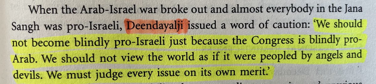 SudheenKulkarni's tweet photo. "Don't be blindly pro-#Israel."

Palestinians also have a right to be heard.

Who said this? Pandit Deendayal Upadhyaya, ideological guru of the #BJP. 

Who should read it? Blind 'bhakts'.

(From L.K. Advani's autobiography, page 147) 1/2 https://t.co/nYbGbsOmmg