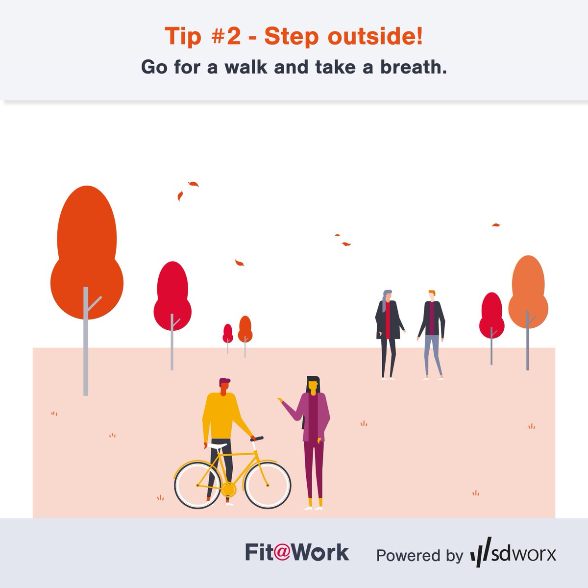 SDWorx's tweet photo. #FitAtWork month continues! This week we recommend stepping outside. Get fresh perspective by walking during lunch & meetings: it has a big impact on productivity & stress levels๐งWith the right coat & shoes, even bad weather can be good for creativity!
#sdworx #forlifeforwork https://t.co/alAQVT7Xu4