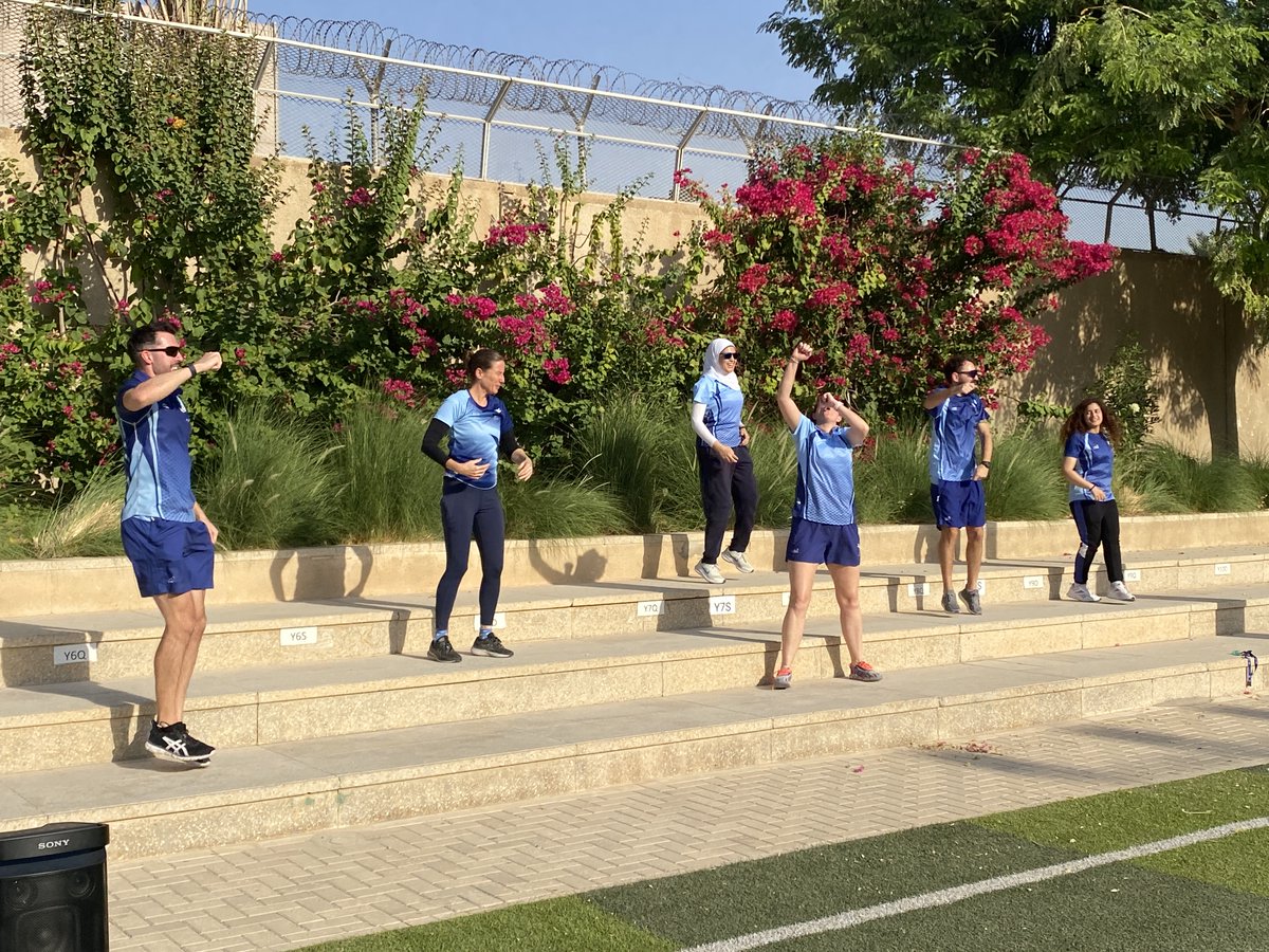 BISRDQPrimary's tweet photo. We started our #BISRDQWellbeingWeek with a 'wake up shake up' led by our PE team. Aren't they amazing? A great way to start the week. #BISRDQ #wearedq https://t.co/D1j26mhjGT