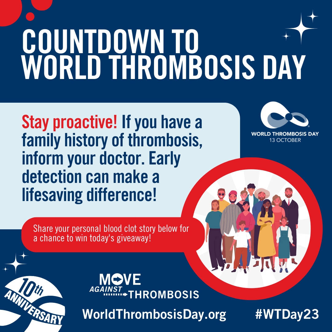 thrombosisday's tweet photo. Stay proactive! If you have a family history of thrombosis, inform your doctor. Early detection can make a lifesaving difference! 💙 #WTDayCountdown 
#WTDay23 #WorldThrombosisDay #MoveAgainstThrombosis https://t.co/2cjdClCOss