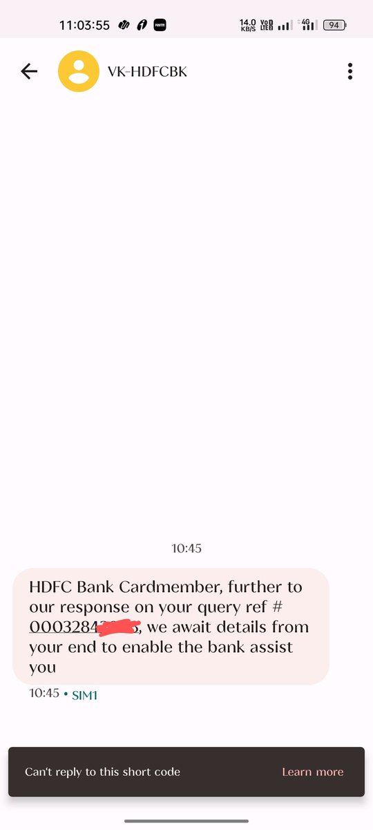 Dear <a href="/HDFC_Bank/">HDFC Bank</a> <a href="/HDFCBank_Cares/">HDFC Bank Cares</a> I got a message from #HDFC , but I can't understand what is this, please check.