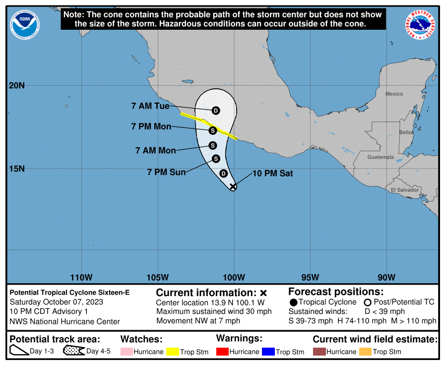 LimWeather's tweet photo. As of late, #Invest99E is now #PTC16E, #tropicalstormwatch in effect from #Acapulco to #PuntaSanTelmo, most of #guerrero and #michoacan, to peak at =>50mph
#Wxtwitter #Tropicswx #99E #Max #EP99 #Mexico #TropicalStorm #TropicalStormMax https://t.co/pUghhliO6l