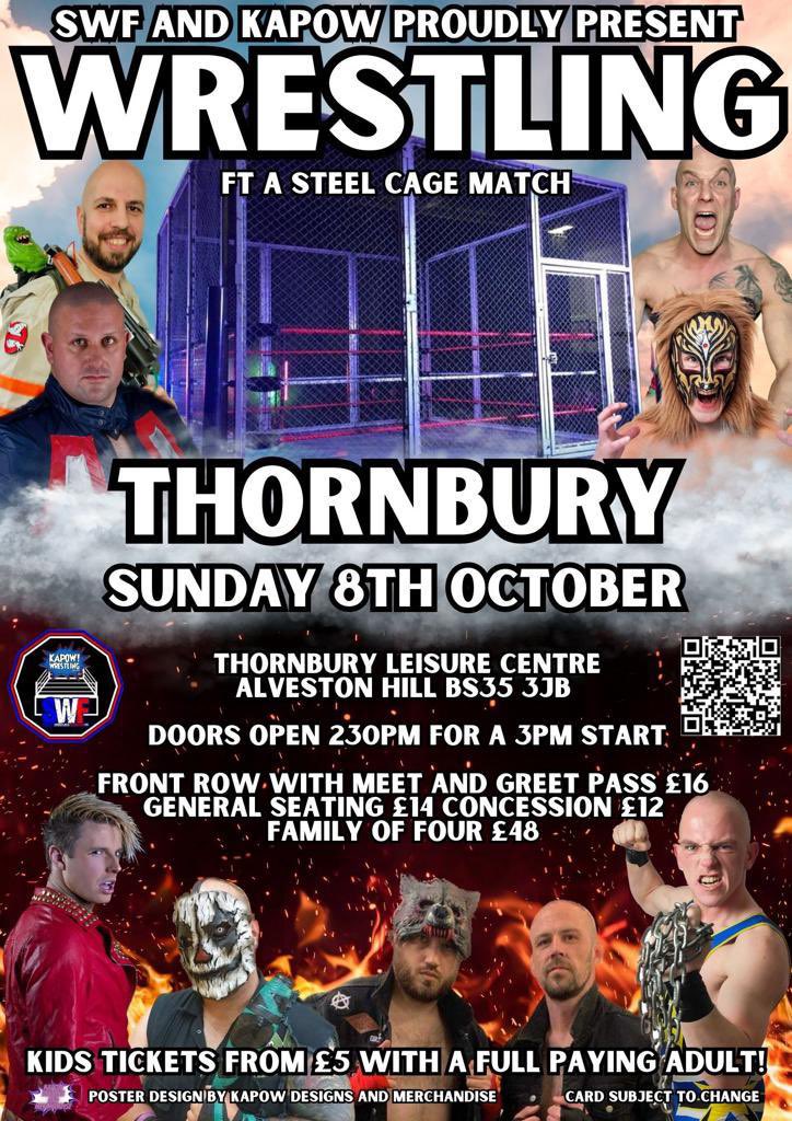 #today we’re back in #thornbury for the #bristol areas first ever steel cage show! That’s right today the ring will be surrounded by the 15ft high steel cage!! Tickets at kapowwrestling.co.uk or on the door. #wrestling #wrestler #champion #championship #gloucester