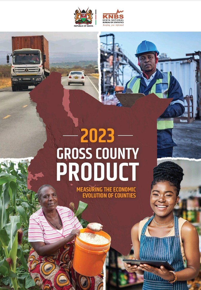 Conomore's tweet photo. The 2023 Gross County Product (GCP) is out. Published by the Kenya National Bureau of Statistics (KNBS) with funding from the @UKinKenya’s Kenya Devolution Programme (KDP) and the @denmarkinkenya through the @WorldBankKenya ‘s Kenya Accountable Devolution Programme (KADP). 

This is the third edition of the GCP after the 2019 and 2021 editions. The GCP essentially measures the economic size and contribution to GDP by the 47 counties and the wealth distribution amongst population living in those counties. 

You can download it here. https://t.co/RNJwflyzU9