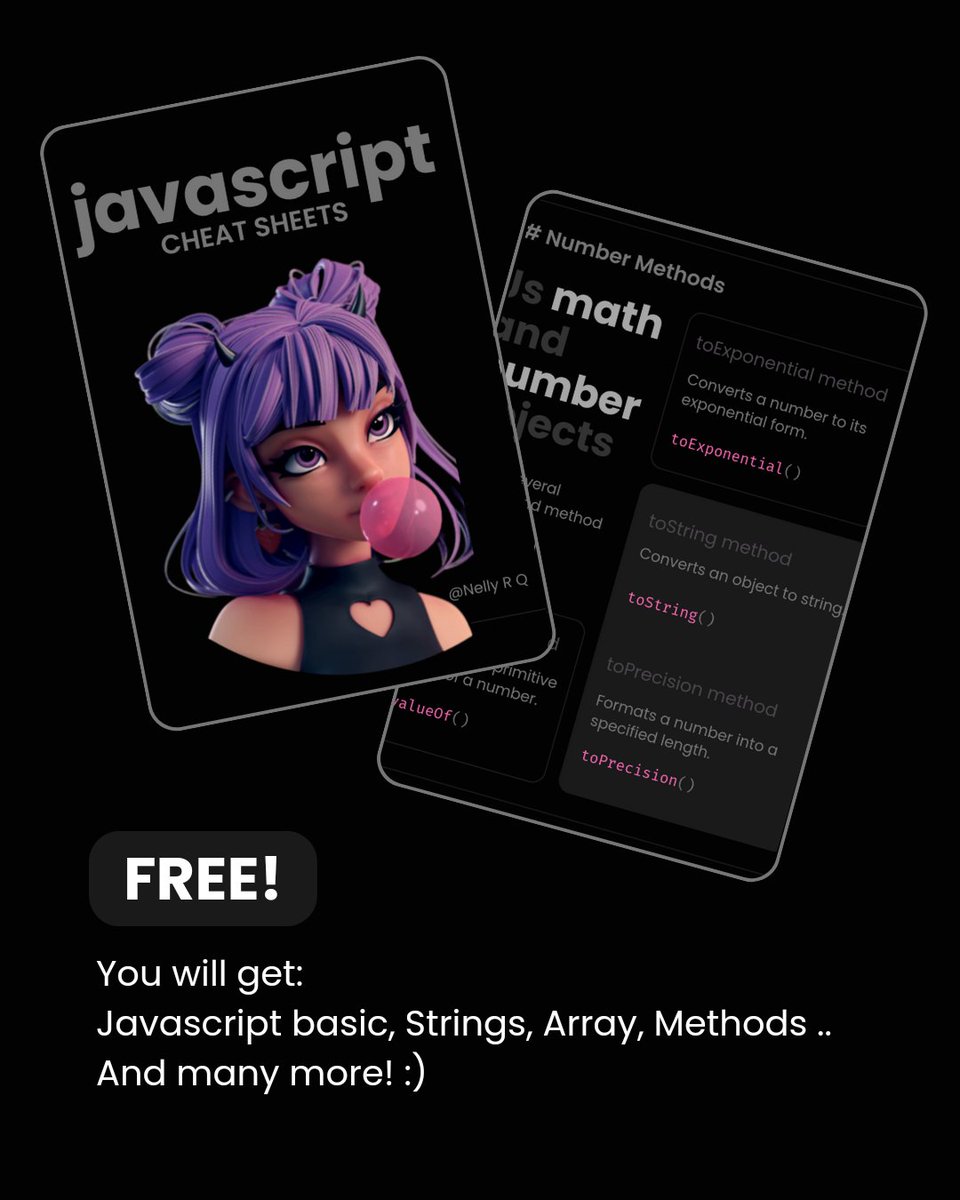 nrqa__'s tweet photo. Javascript is HARD.

But this handy cheatsheet will set you on the right path.

Free for 24 hours only!

To grab it:
1. Like &amp; Retweet🔁
2. Reply with "A"
3. Follow me (so I can DM you)

---× https://t.co/ejwwiVXalQ