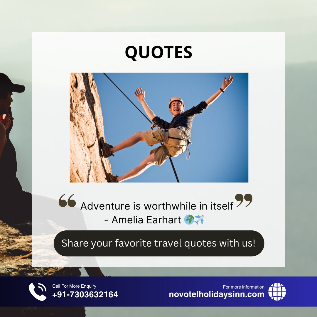 Novotelholidays's tweet photo. Embrace the journey and remember, 'Adventure is worthwhile in itself.' - Amelia Earhart 🌍✈️ Share your favorite travel quotes with us!

#TravelQuotes #Wanderlust #AdventureAwaits  🌄🌴🗺️ https://t.co/NZjqUz75Sh