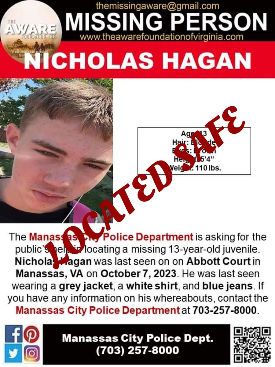 aware_the's tweet photo. UPDATE: NICHOLAS HAGAN has been located and is SAFE! Thanks again for your help.  #TheAWAREFoundation https://t.co/G8DcjXFRVU