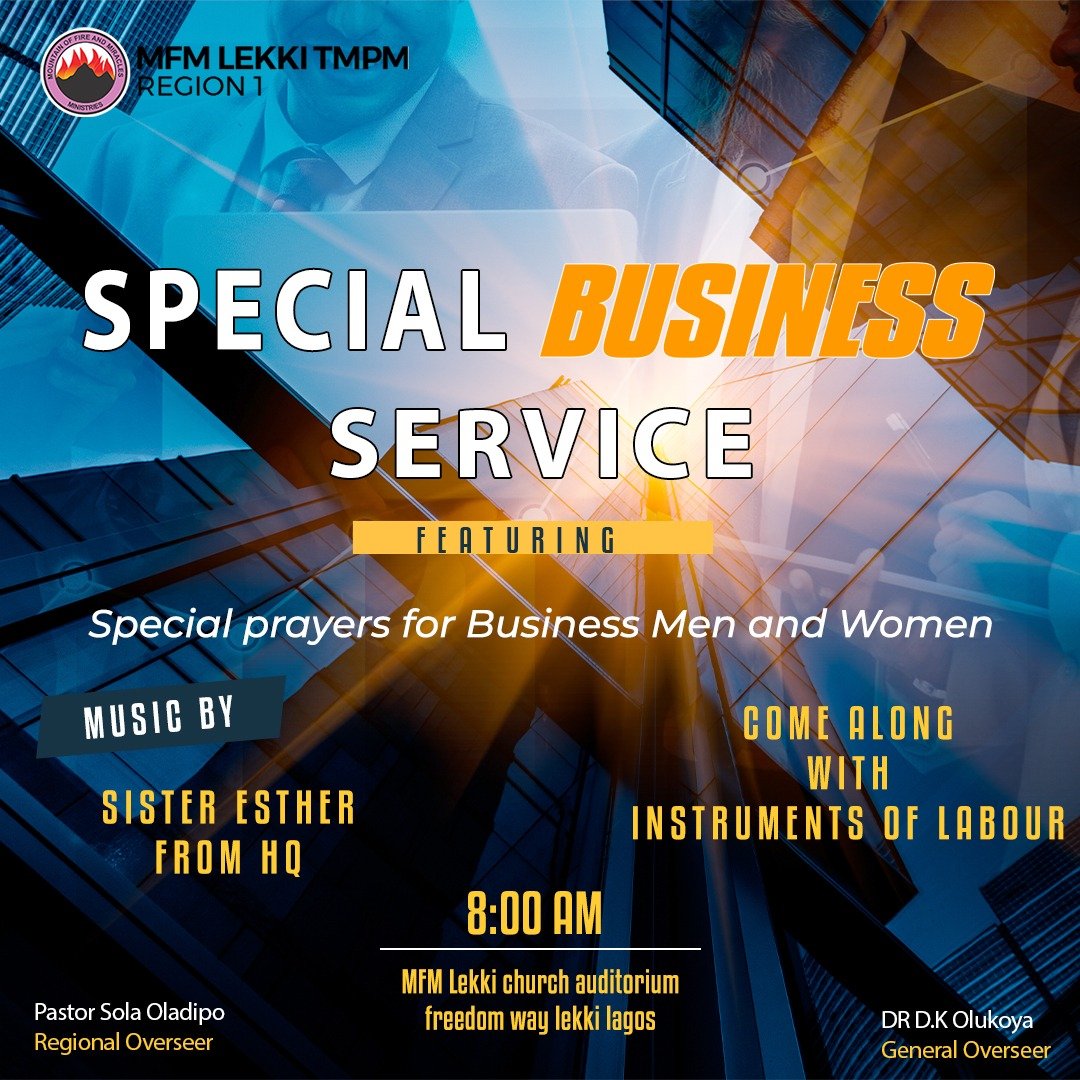 mfmlekki's tweet photo. Join us for Special Business Service.

Time: 8.00am
Venue: MFM Church Auditorium, Freedom Way, Lekki Phase 1

#sundayservice #worshipservice #mfmlekki #mfmlekkiphase1 #mfm #specialbusinessservice https://t.co/KNUHZopGav
