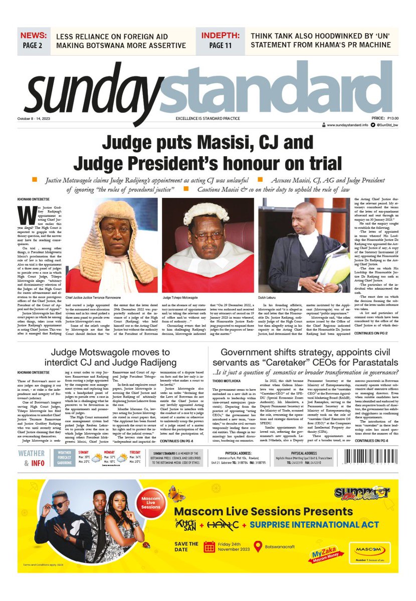 Sunday Standard Botswana (@sunstd_bw) on Twitter photo Pick up the latest copy of <a href="/SunStd_bw/">Sunday Standard Botswana</a> in stores or Visit sundaystandard.info to subscribe and access our digital copy. Pick up the latest copy of <a href="/SunStd_bw/">Sunday Standard Botswana</a> in stores or Visit sundaystandard.info to subscribe and access our digital copy.