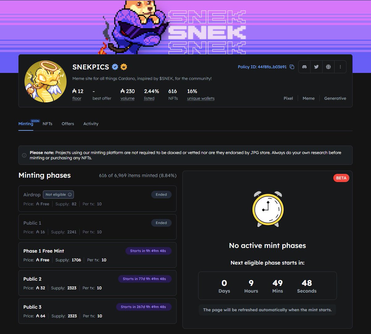 It'sSs happening! 🐍

In less than 10 hours you will be able to claim TWO free #SNEKPICS NFTs for every 1 that you hold!

Additionally, we are giving away 69k $SNEK to a lucky winner!

To enter:
🐍Tag a friend 
🐍Comment #SNEKPICS
🐍Like and Retweet
🐍Post your favorite MEME!