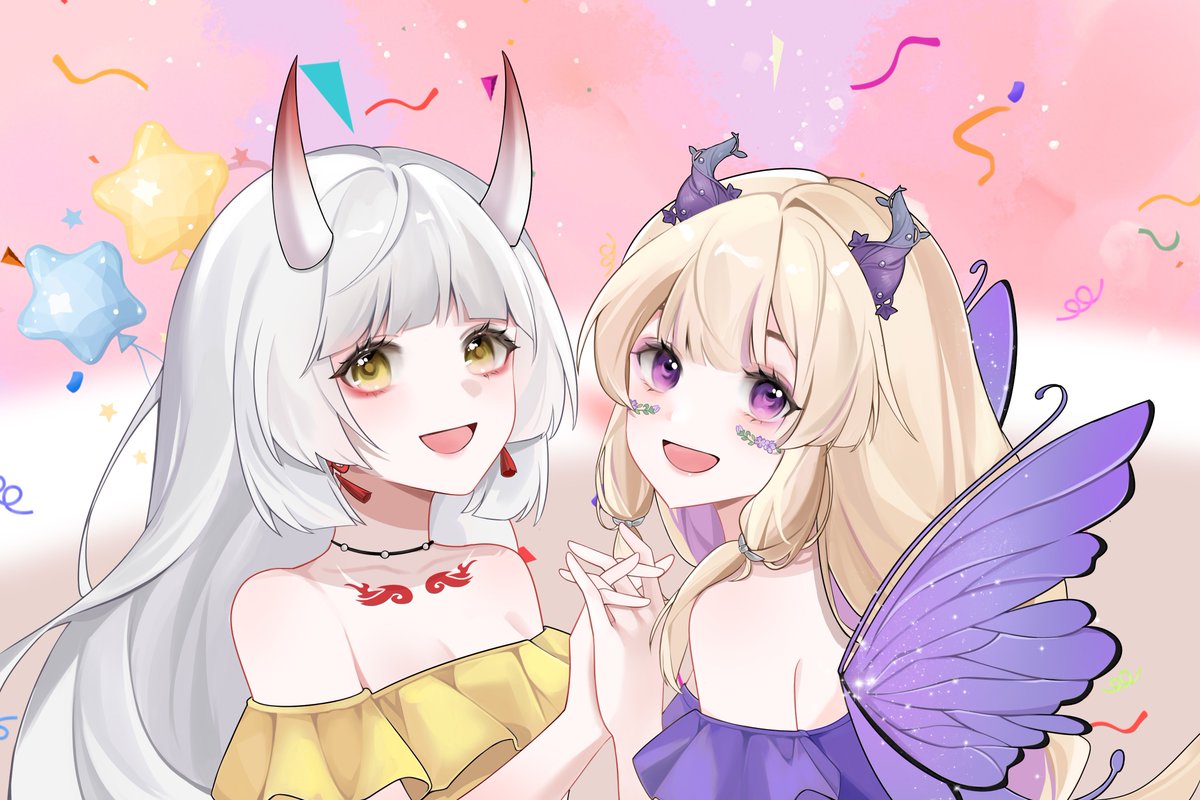 Tsukiyo_Guuji's tweet photo. Happy Birthday to my libra siblings 💛✨ My dearest sister from another mother & oni sibling 🎂🎊 May this day bring you both lots of joy & love with close friends and family~
🎨@/KenKenMo6 no.166 & 219
#DG_ART https://t.co/dGxyXFbjMS