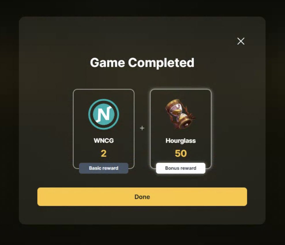 JarrodYip's tweet photo. @NineChronicles Another day, some more $WNCG. At least got some hourglass
#BNBChronicles #dailywins https://t.co/9YHQ6GaCxY