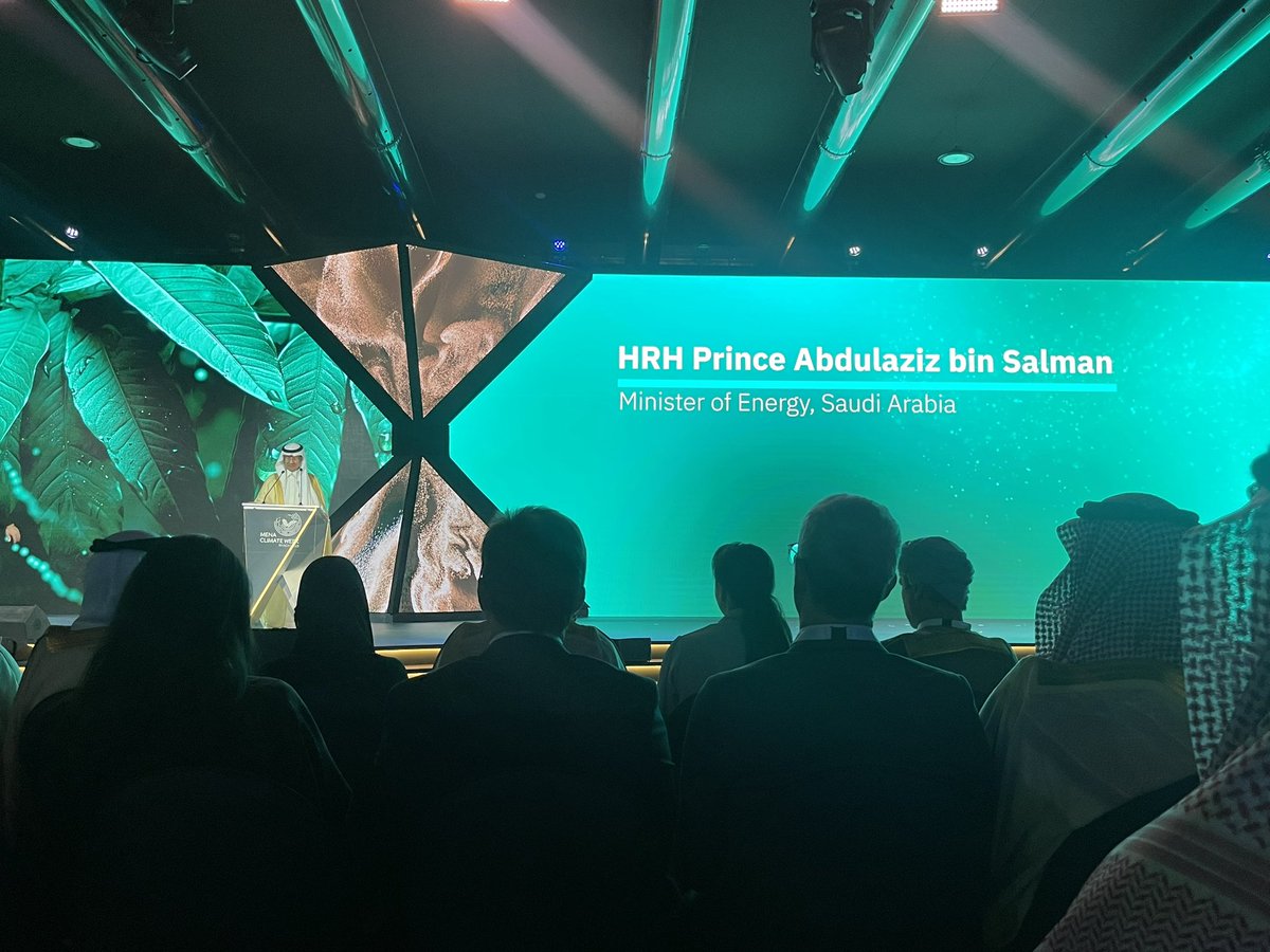 raedasaraireh's tweet photo. The opening remarks of HRH Prince Abdulaziz bin Salman, the Minister of Energy was an reflection of his leadership and that of Saudi, acknowledging the youth and aspiration of the Saudi people and wider region. #menaclimateweek #COP38. https://t.co/av9q6wckC8